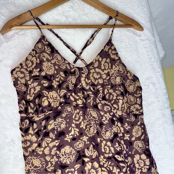 For Love & Lemons Double Slit Sleeveless Maxi Dress Purple Velvet Silk Floral S - Picture 5 of 9